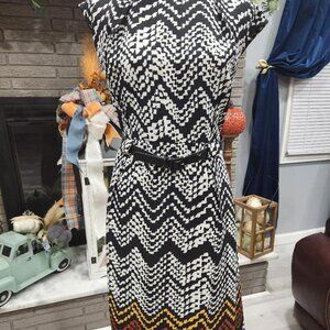 Emma & Michele Women's Chevron Print Belted Cap Sleeve Dress Sz 16W